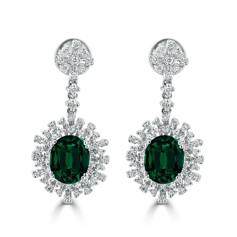 Auriya 4 9/10ct Fancy Oval-cut Emerald Halo Diamond Drop Earrings 1 1/3ctw 18k Gold