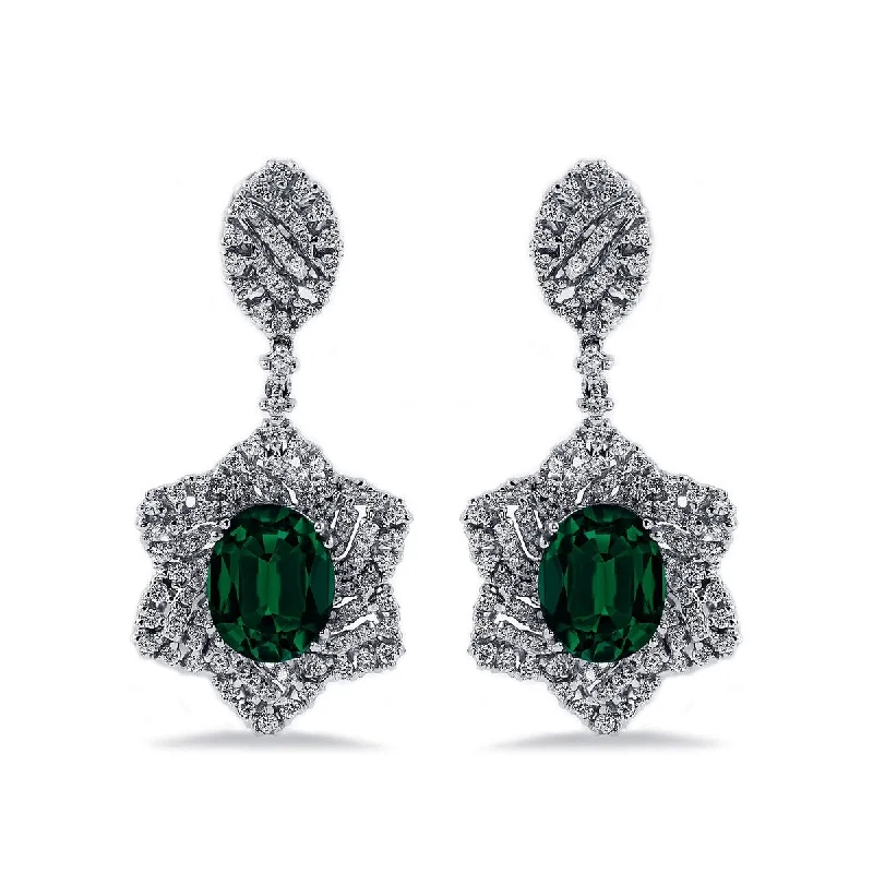 Auriya 4 9/10ct Fancy Oval-cut Emerald Halo Diamond Drop Earrings 1 1/4ctw 18k Gold