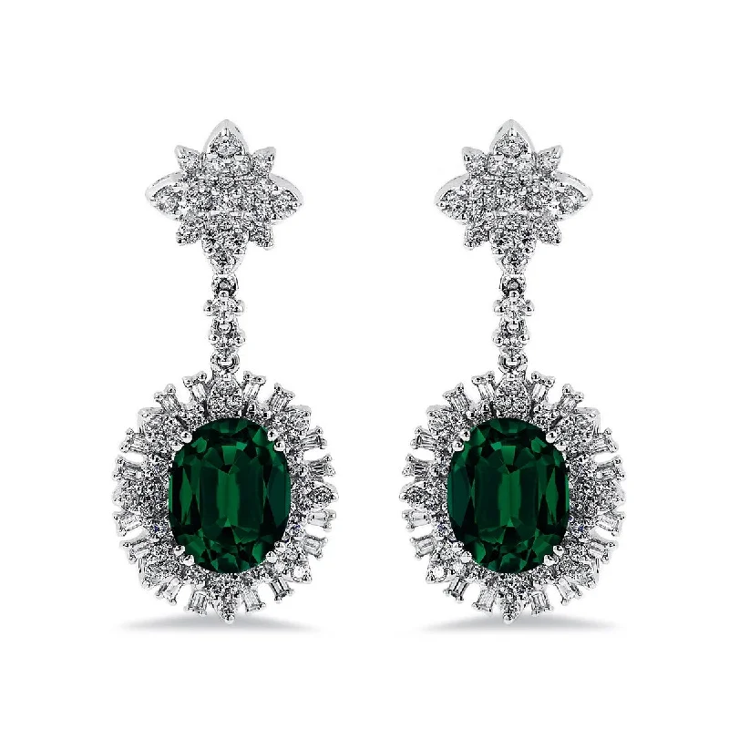 Auriya 4 9/10ct Fancy Oval-cut Emerald Halo Diamond Drop Earrings 1 3/4ctw 18k Gold