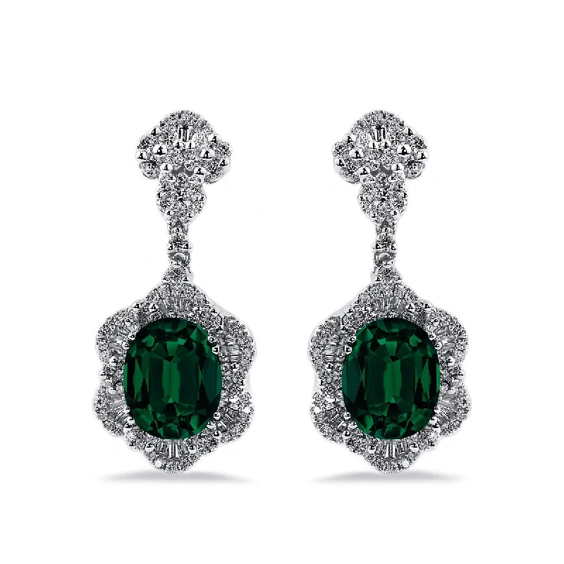 Auriya 4 9/10ct Fancy Oval-cut Emerald Halo Diamond Drop Earrings 1 7/8ctw 18k Gold