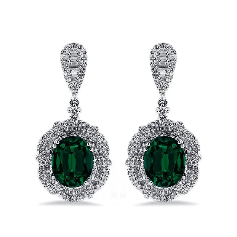 Auriya 4 9/10ct Fancy Oval-cut Emerald Halo Diamond Drop Earrings 2 1/8ctw 18k Gold