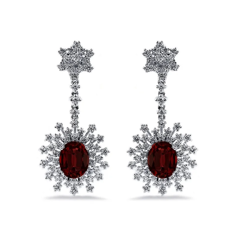 Auriya 5 5/8ct Fancy Oval-cut Garnet Halo Diamond Drop Earrings 1 7/8ctw 18k Gold