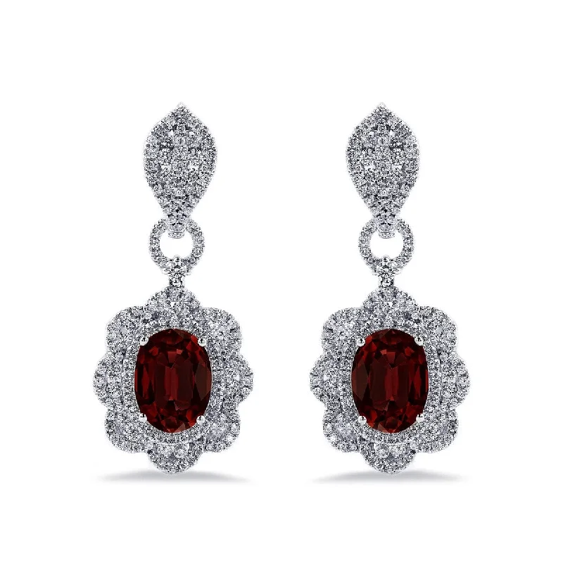 Auriya 5 5/8ct Fancy Oval-cut Garnet Halo Diamond Drop Earrings 2 3/4ctw 18k Gold