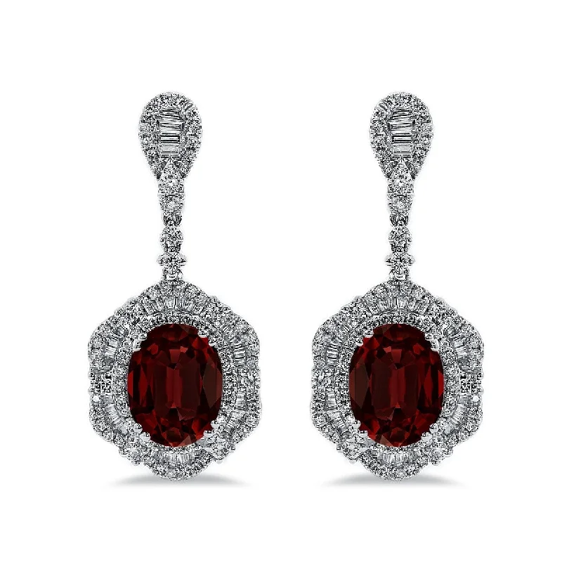 Auriya 5 5/8ct Fancy Oval-cut Garnet Halo Diamond Drop Earrings 3 1/8ctw 18k Gold