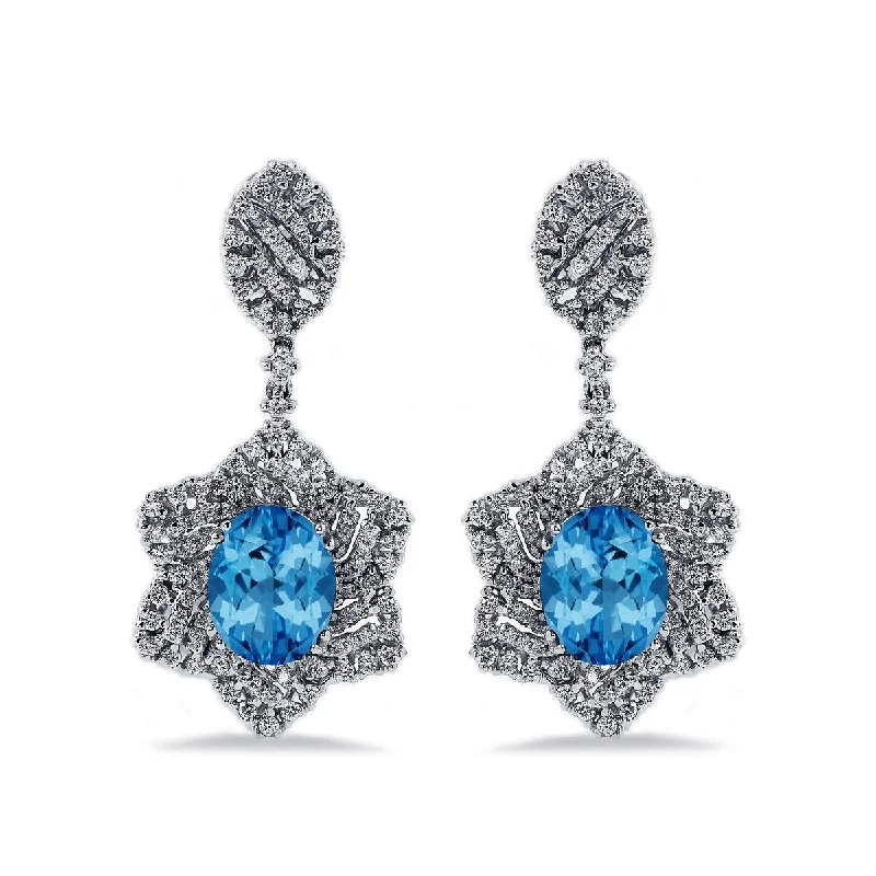 Auriya 6 3/8ct Fancy Oval-cut Topaz Halo Diamond Drop Earrings 1 1/4ctw 18k Gold