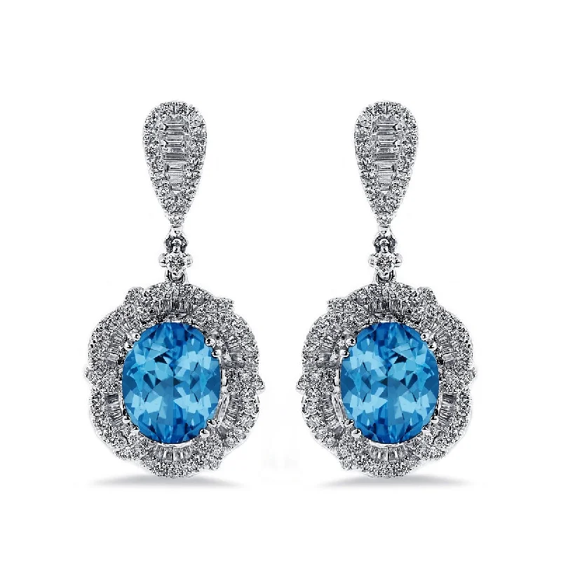 Auriya 6 3/8ct Fancy Oval-cut Topaz Halo Diamond Drop Earrings 2 1/8ctw 18k Gold