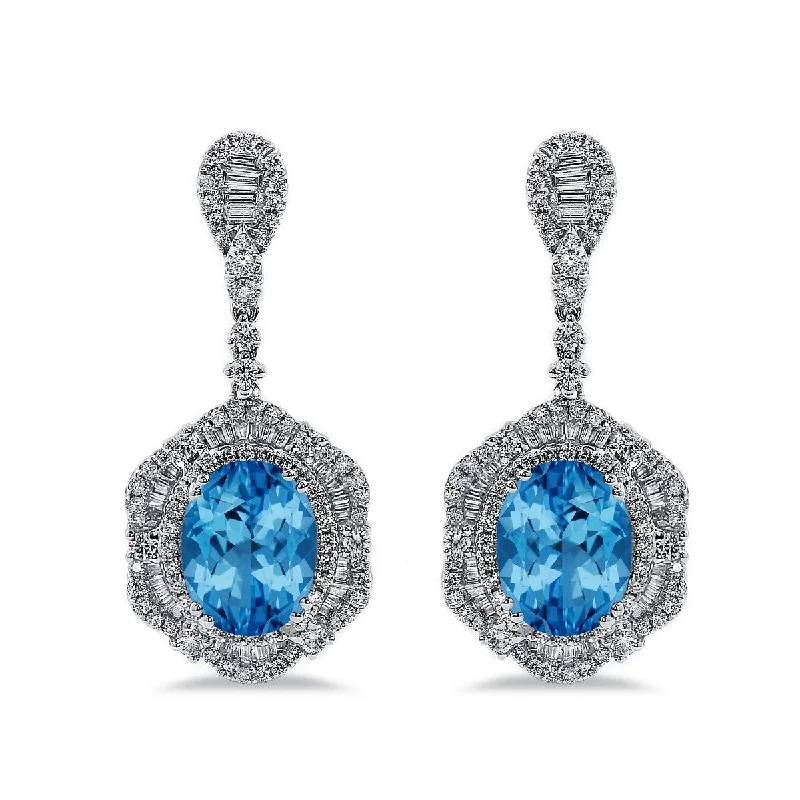 Auriya 6 3/8ct Fancy Oval-cut Topaz Halo Diamond Drop Earrings 3 1/8ctw 18k Gold