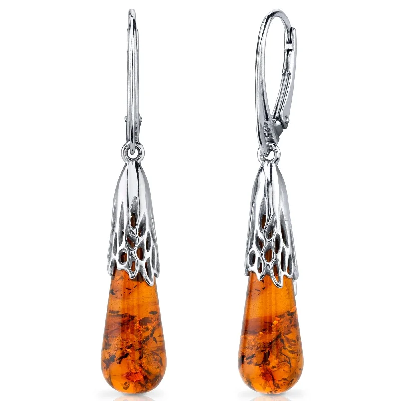 Baltic Amber Teardrop Earrings in Sterling Silver