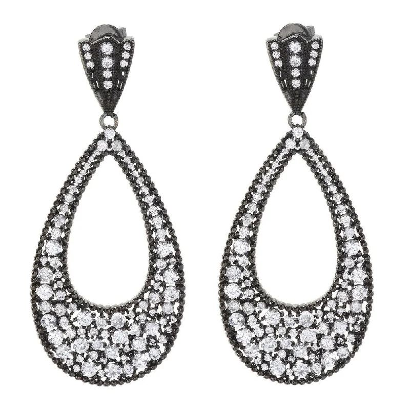 Black Rhodium-plated Sterling Silver White Zircon Teardrop Earrings