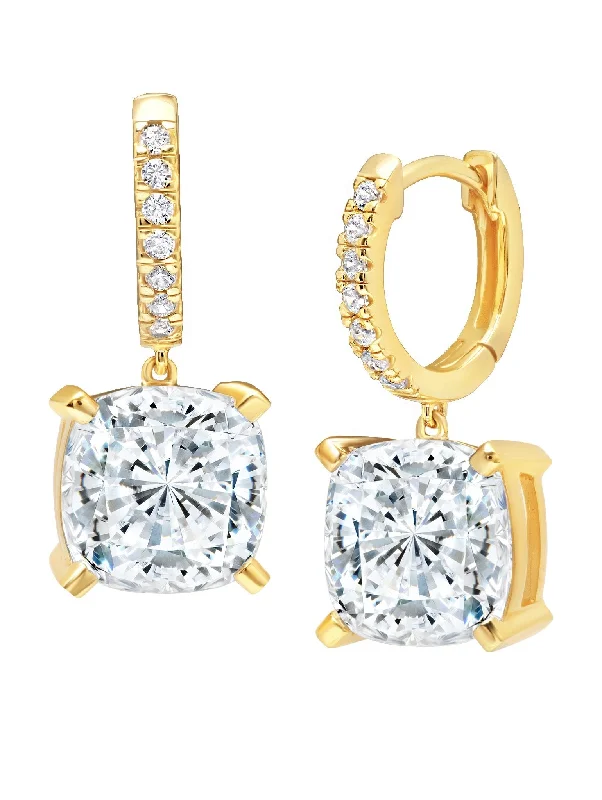 Bliss Cushion Cut Drop Earrings Finished in 18kt Yellow Gold