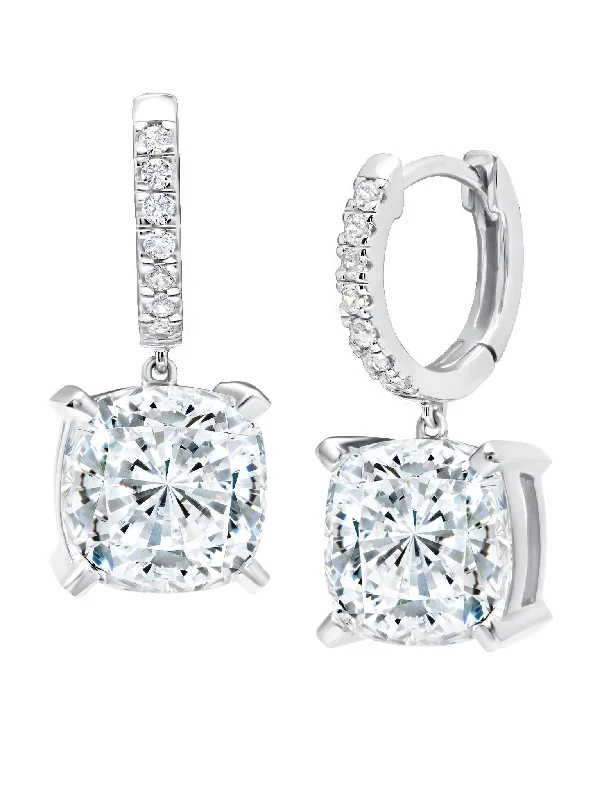 Cushion Cut Drop Earrings in Platinum