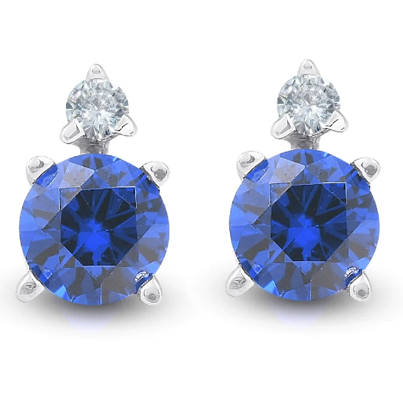 Blue Sapphire & Diamond 3/4ct Studs 14K White Gold