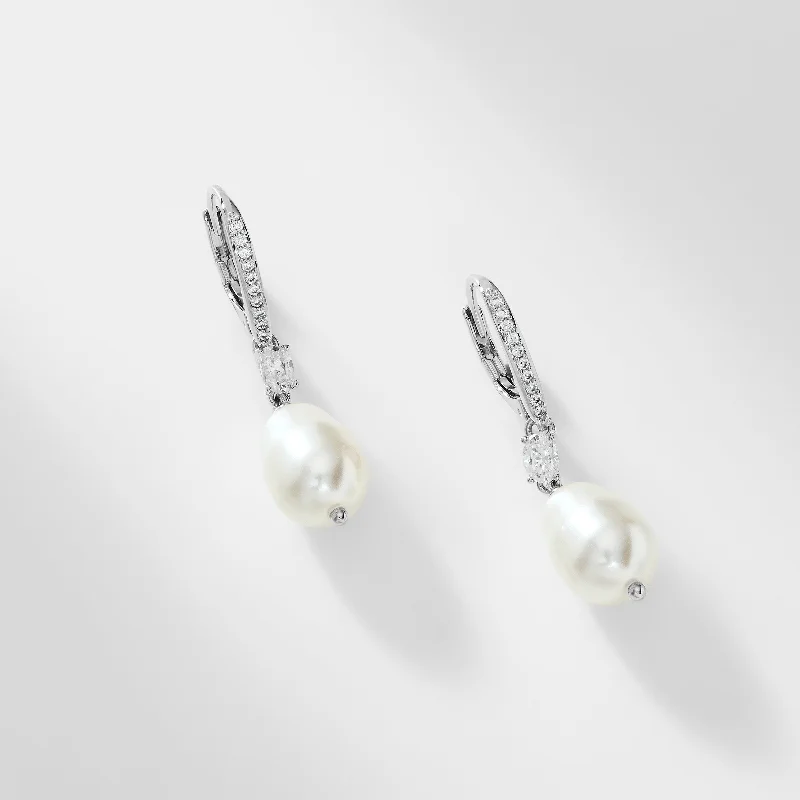 BOHEME LARGE PEARL AND CZ DROP EARRINGS