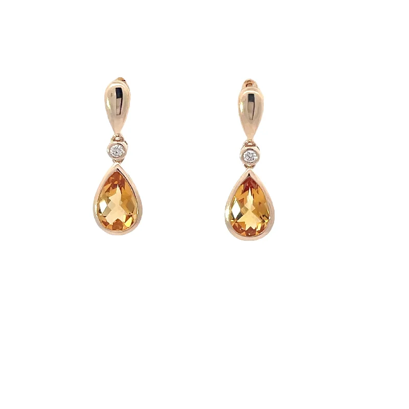 Citrines and Diamonds Drop Earrings