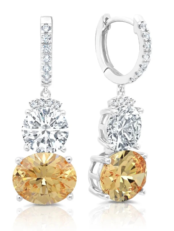 Couture Two Stone Drop Earrings With Champagne Stones in Pure Platinum Sale