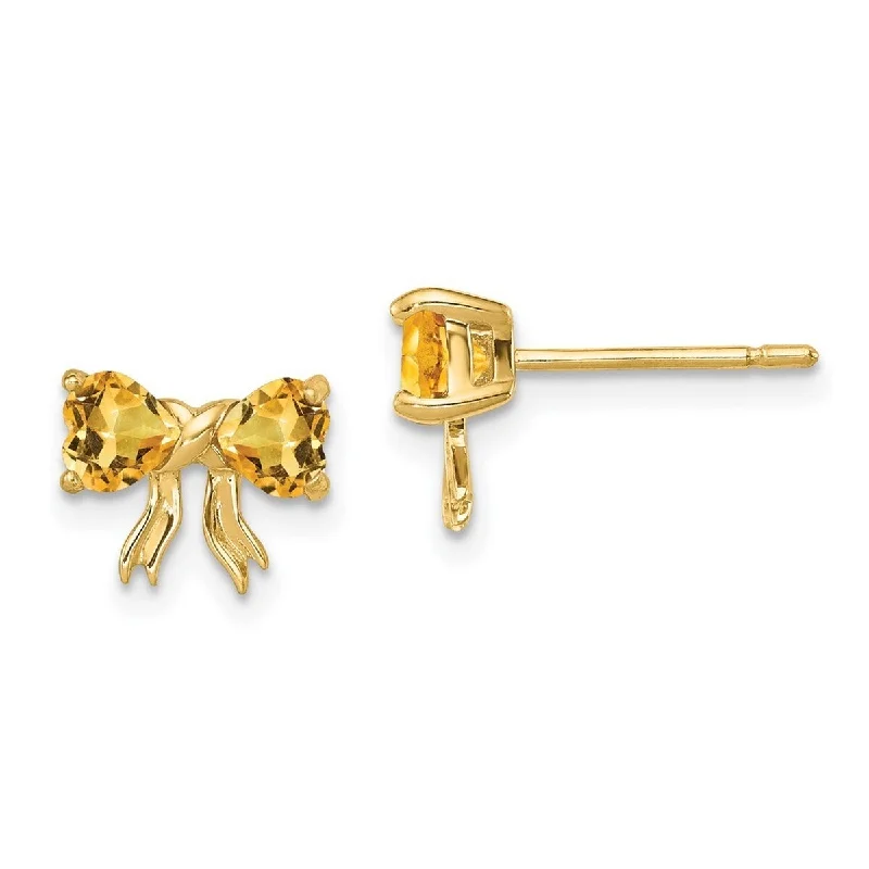 Curata 14k Gold Polished Citrine Bow Post Earrings 7.5x9mm