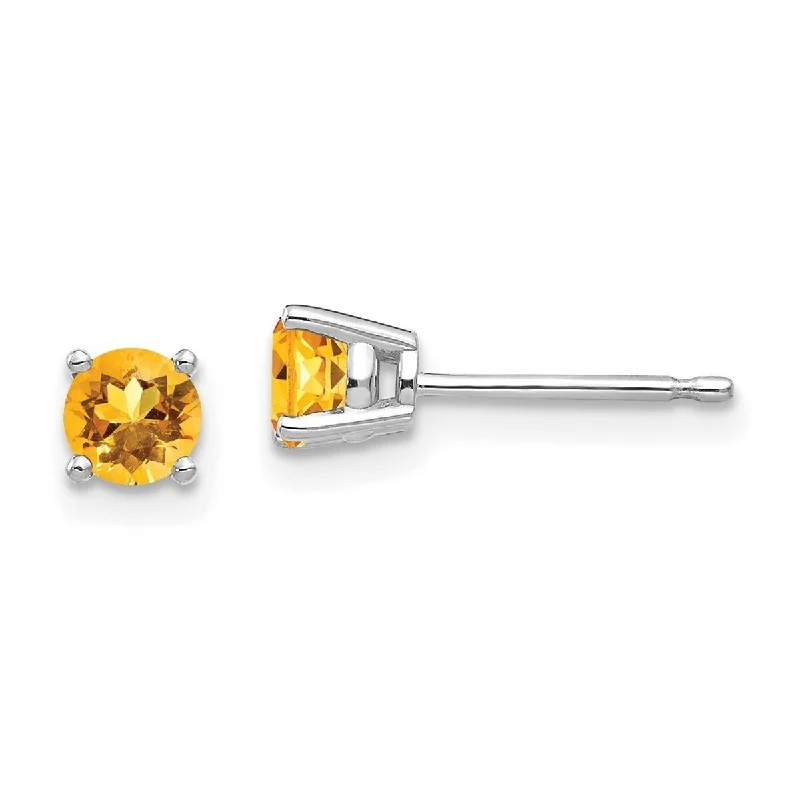 Curata 14k White Gold 4mm Citrine Post Stud Earrings