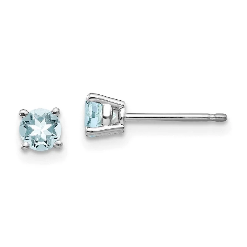 Curata 14k White Gold 4mm Genuine Aquamarine Post Earrings