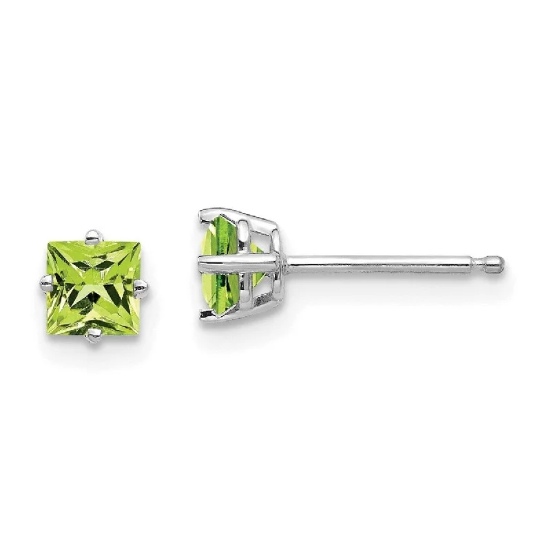 Curata 14k White Gold 4mm Princess Cut Peridot Earrings