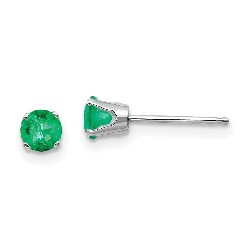 Curata 14k White Gold 4mm Round Genuine Emerald Stud Earrings