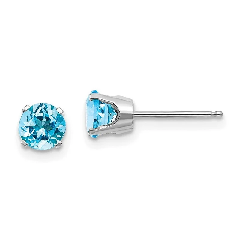 Curata 14k White Gold 5mm Blue Topaz Stud Earrings