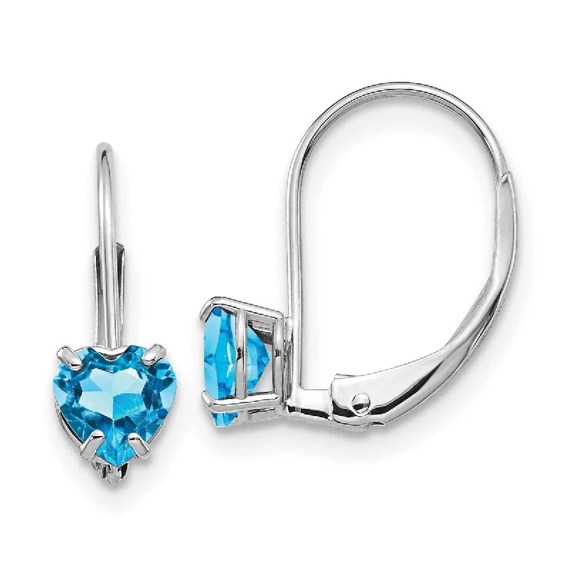 Curata 14k White Gold 5mm Heart Blue Topaz Leverback Earrings 17x5mm