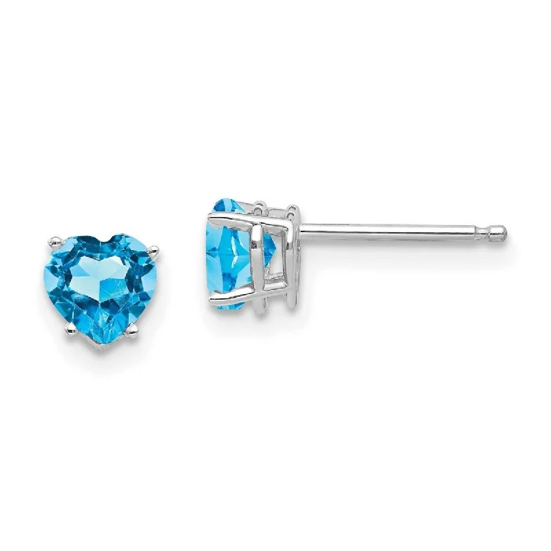 Curata 14k White Gold 5mm Heart Blue Topaz Post Stud Earrings