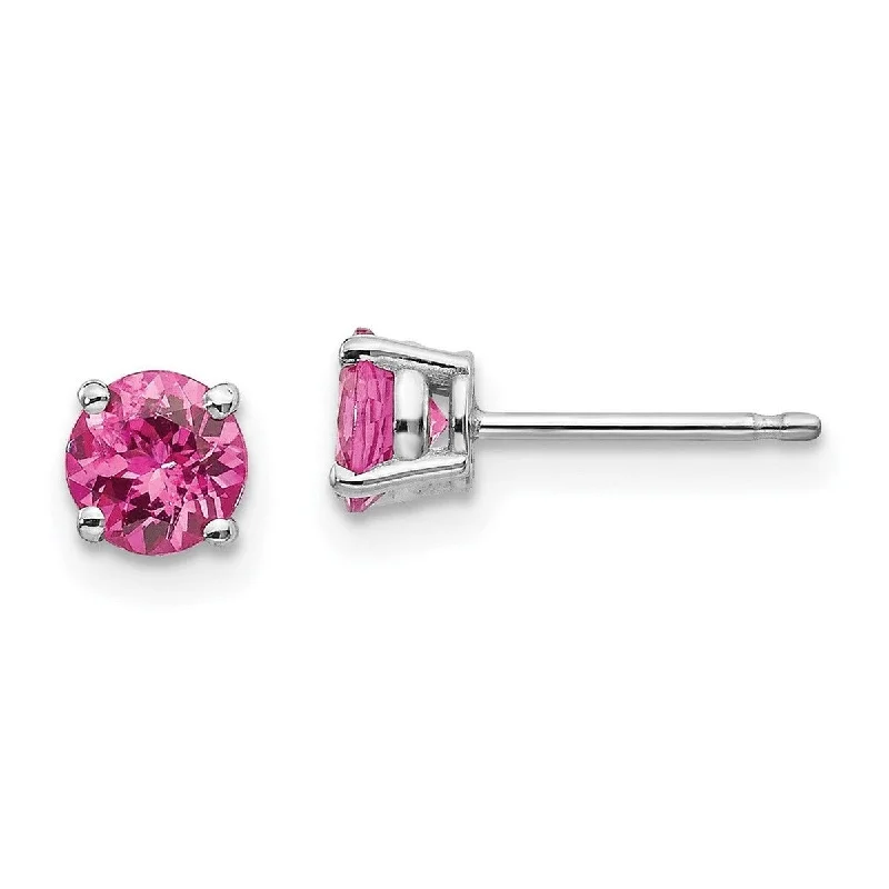 Curata 14k White Gold 5mm Pink Spinel Post Stud Earrings