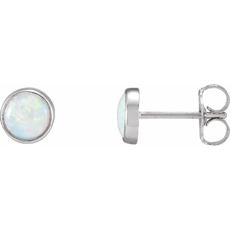 Curata 14k White Gold 5mm Polished Round Opal Earrings