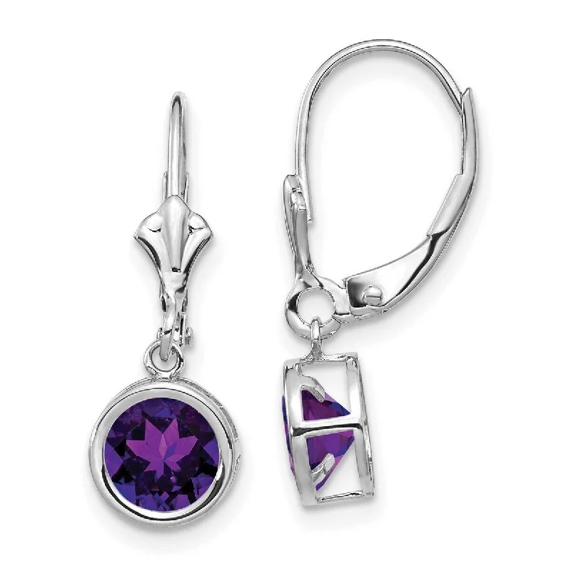 Curata 14k White Gold 6mm Amethyst Leverback Earrings (7x25mm)