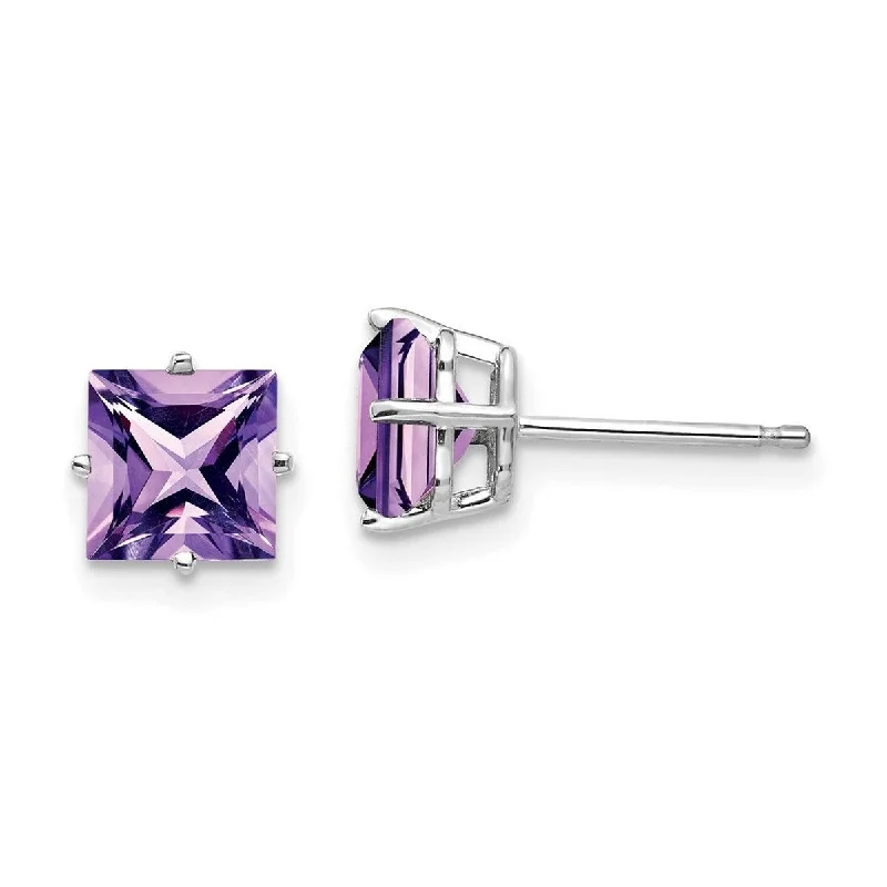 Curata 14k White Gold 6mm Princess Cut Amethyst Earrings