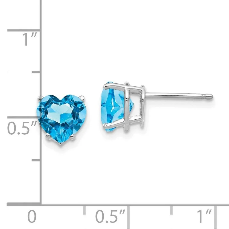 Curata 14k White Gold 7mm Heart Blue Topaz Stud Earrings