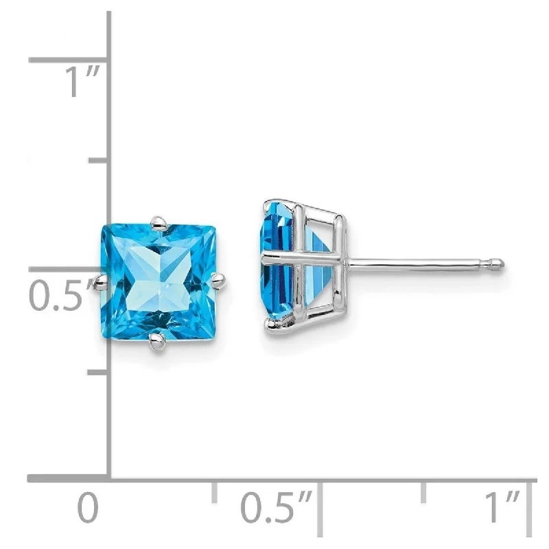 Curata 14k White Gold 7mm Princess Cut Blue Topaz Earrings