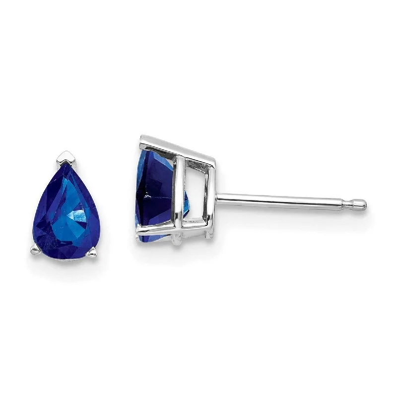 Curata 14k White Gold 7x4mm Genuine Pear Sapphire Post Earrings