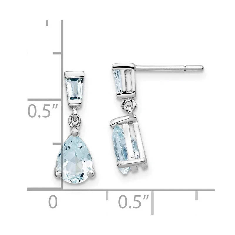 Curata 14k White Gold Aquamarine Dangle Earrings (5x16mm)