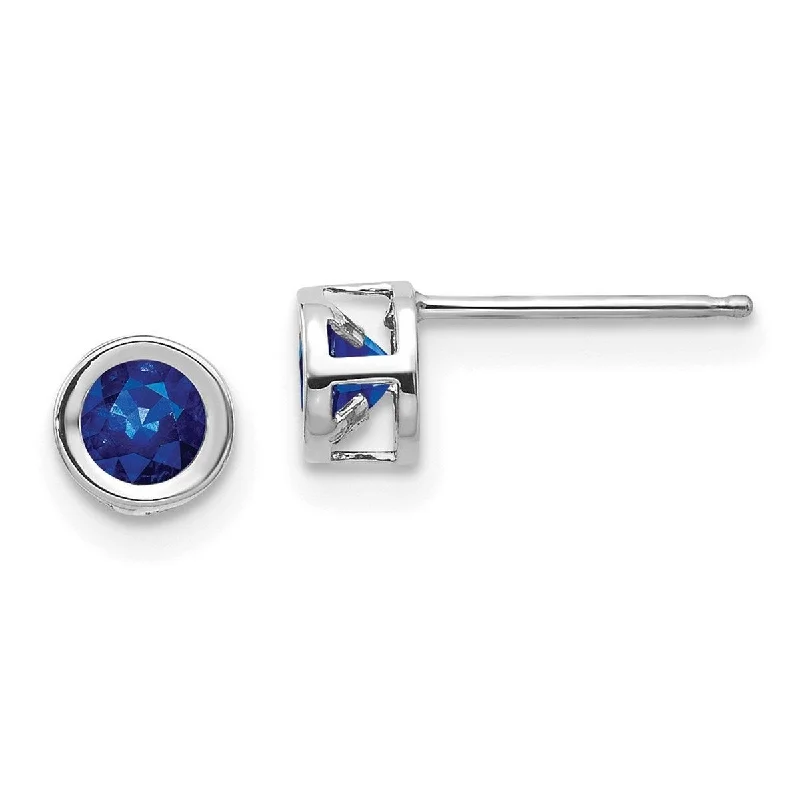 Curata 14k White Gold Bezel 4mm September Sapphire Earrings