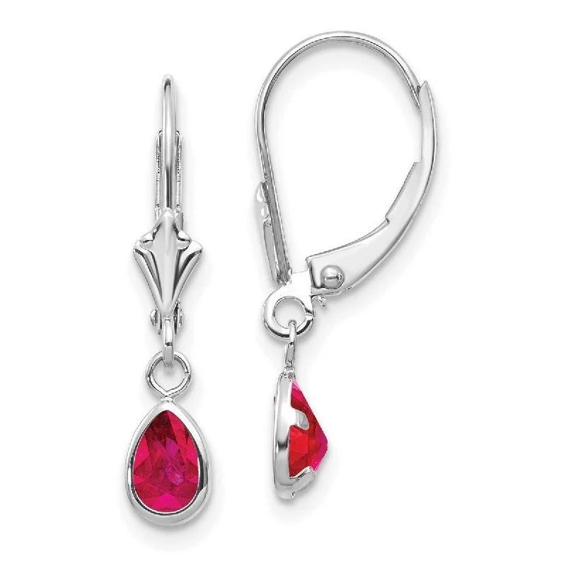 Curata 14k White Gold Bezel 6x4mm Genuine Ruby Leverback Earrings 23x4mm