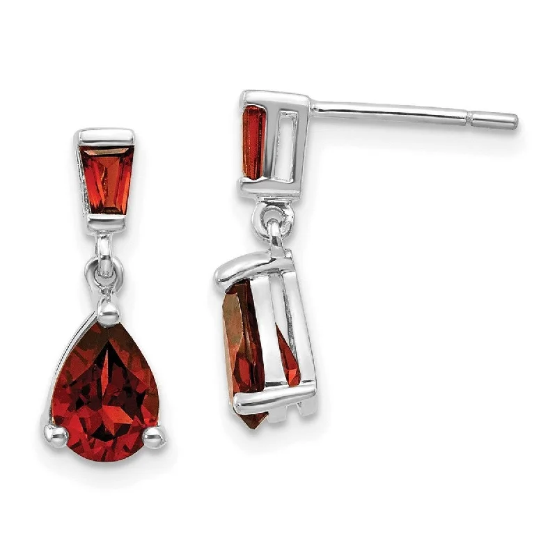 Curata 14k White Gold Garnet Dangle Post Earrings 18x5mm