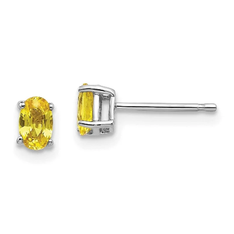 Curata 14k White Gold Genuine 5x3mm Oval Yellow Sapphire Stud Earrings