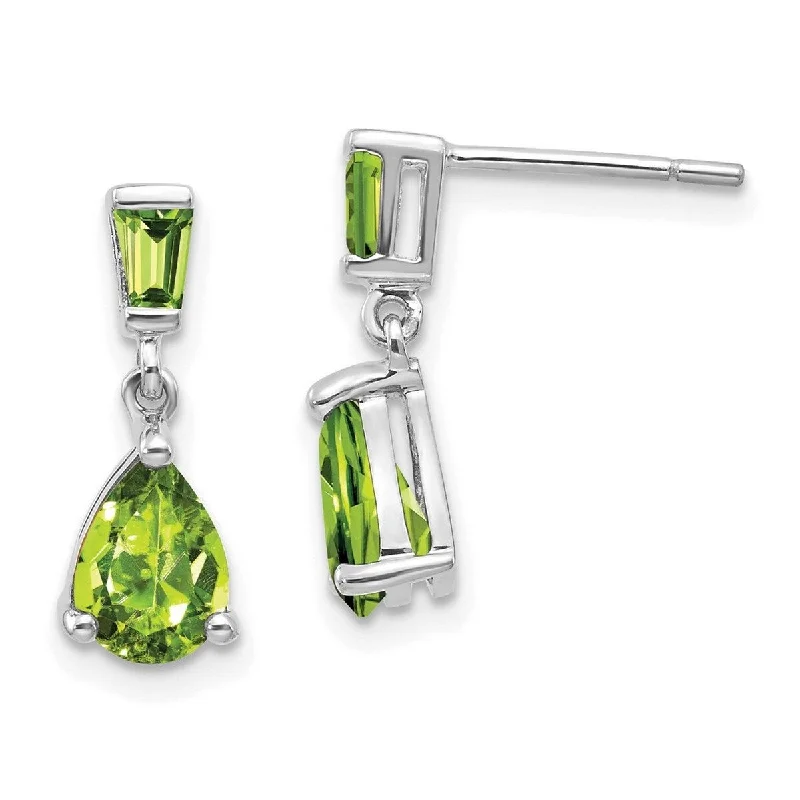 Curata 14k White Gold Pear Peridot Dangle Post Earrings 18x5mm