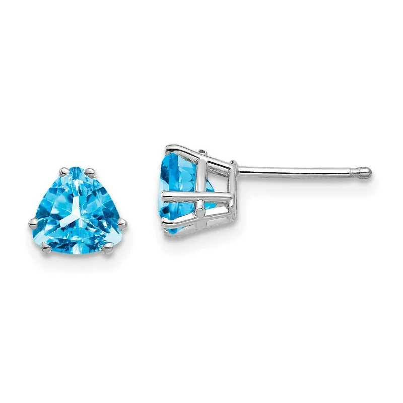 Curata 14k White Gold Polished 6mm Trillion Blue Topaz Earrings