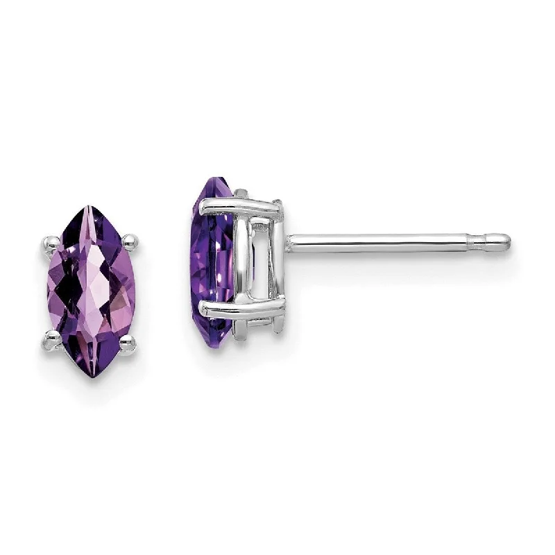 Curata 14k White Gold Polished 7x3.5mm Marquise Amethyst Earrings