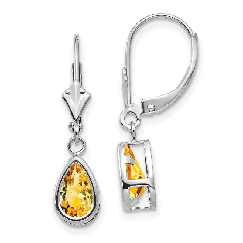 Curata 14k White Gold Polished 8x5mm Pear Citrine Leverback Earrings 27x7mm