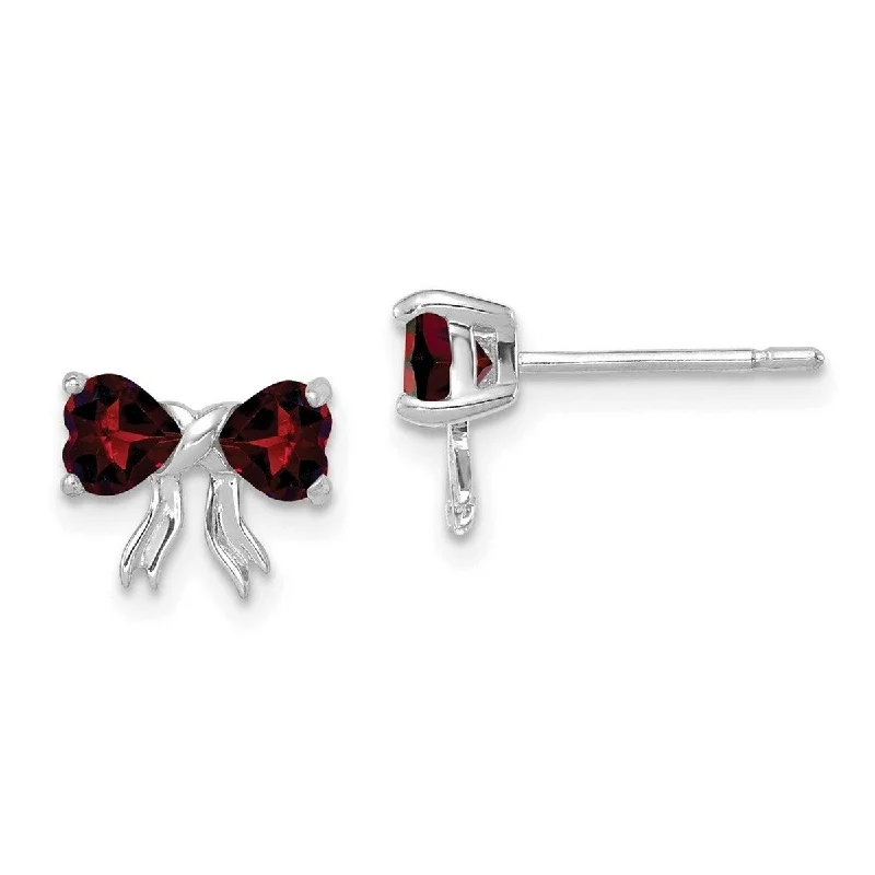 Curata 14k White Gold Polished Garnet Bow Post Earrings 7.5x9mm