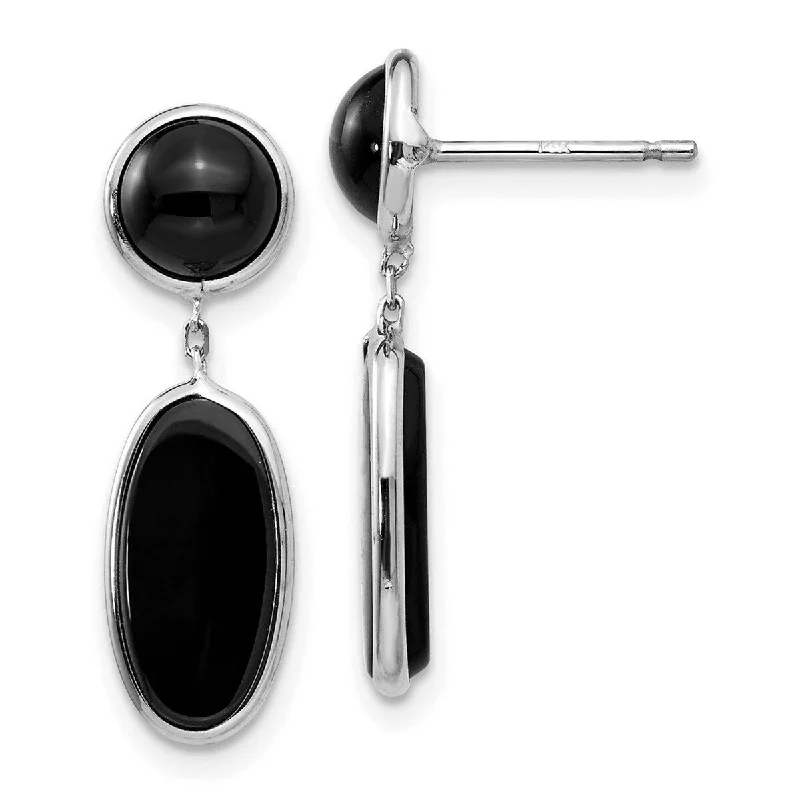 Curata 14k White Gold Polished Simulated Onyx Oval Dangle Post Earrings 25x6mm