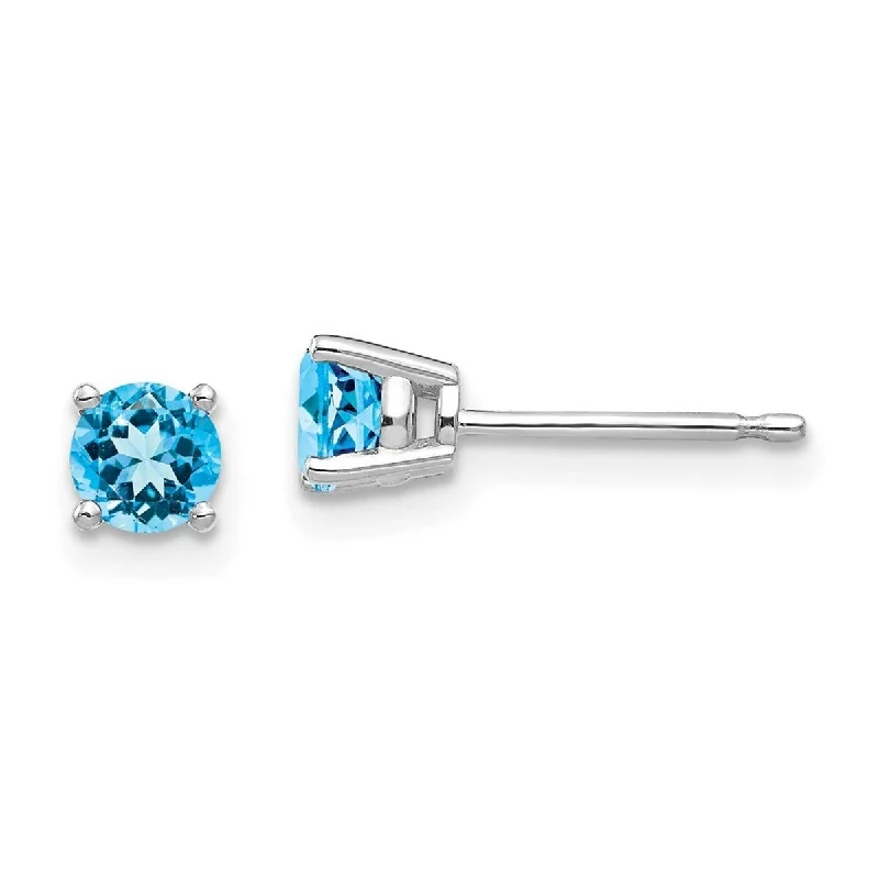 Curata 14k White Gold Post 4mm Blue Topaz Earrings