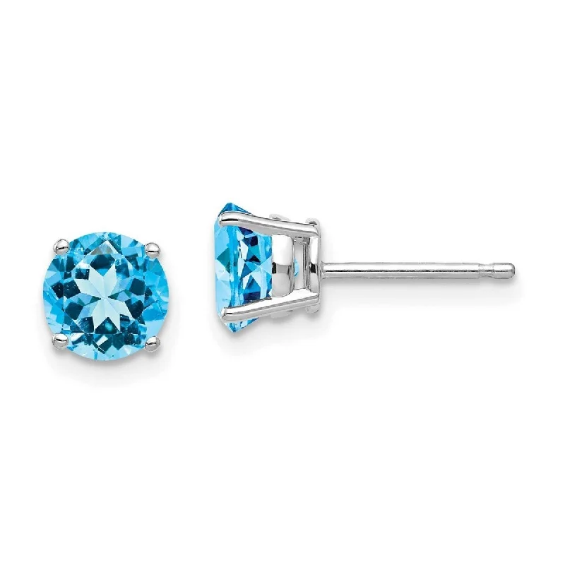 Curata 14k White Gold Post 6mm Blue Topaz Earrings