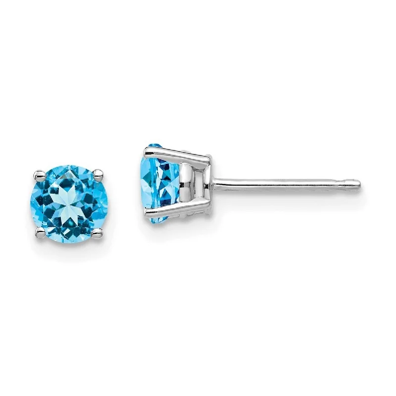 Curata 14k White Gold Post Earrings 5mm Blue Topaz Earrings