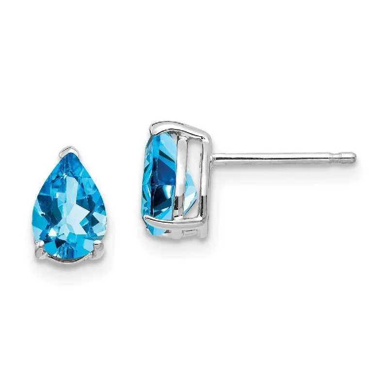 Curata 14k White Golds 7x5mm Pear Blue Topaz Earrings