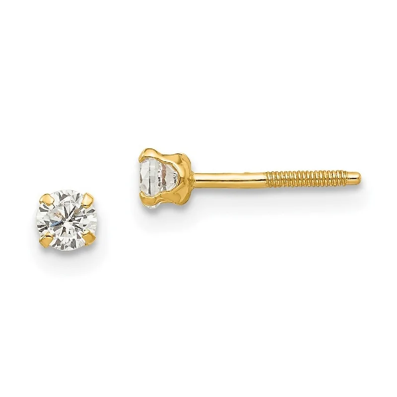 Curata 14k Yellow Gold 3mm White Zircon Childrens Screw-back Earrings (4x4mm)